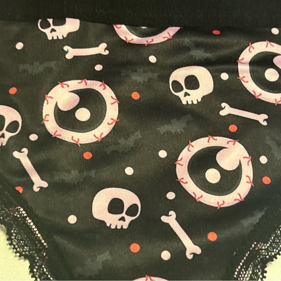 Morvia 3pk lace trim Skater goth Emo panties skull & Bones Lingerie Underwear - Picture 10 of 12